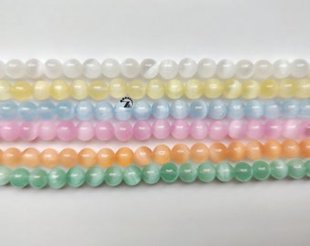 Genuine Selenite Cat's Eye Gemstone Smooth Round Beads 6mm 8mm 10mm,15" full strand