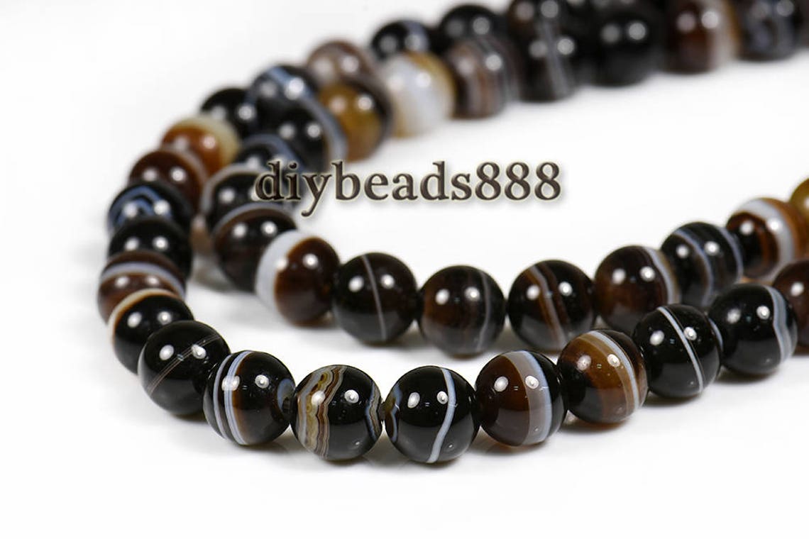 Brown Banded Agate Smooth Round Beadsstriped Agatesandonyx Etsy