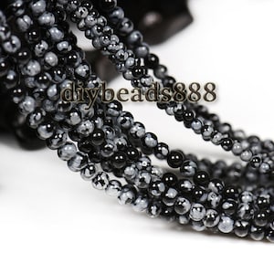 Snowflake Obsidian,15 inch full strand Black Snowflake Obsidian smooth round beads 2mm 3mm for Choice