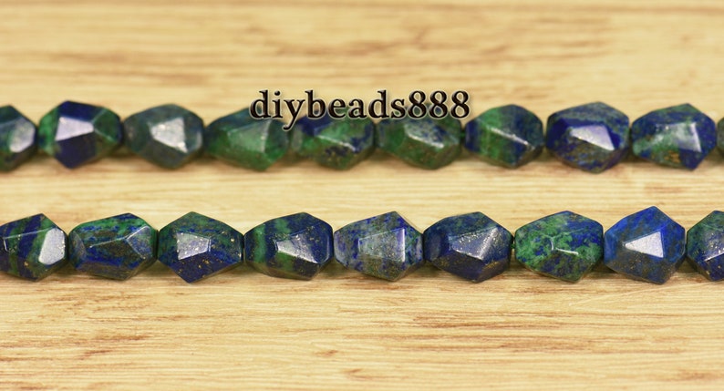 Lapis lazuli,15 inch strand of Lapis lazuli faceted nugget beads,Chrysocolla stone,centre drilled beads 10-12x16mm