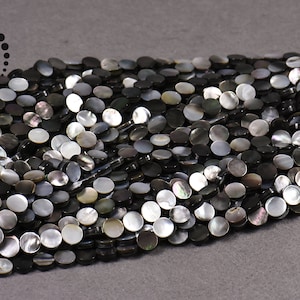 nero shell, Mother Of Pearl moneta piatto liscio perle, perline, MOP, MOP nero, perle di conchiglia, naturale, mare conchiglia perle, 12, 15" filo completo