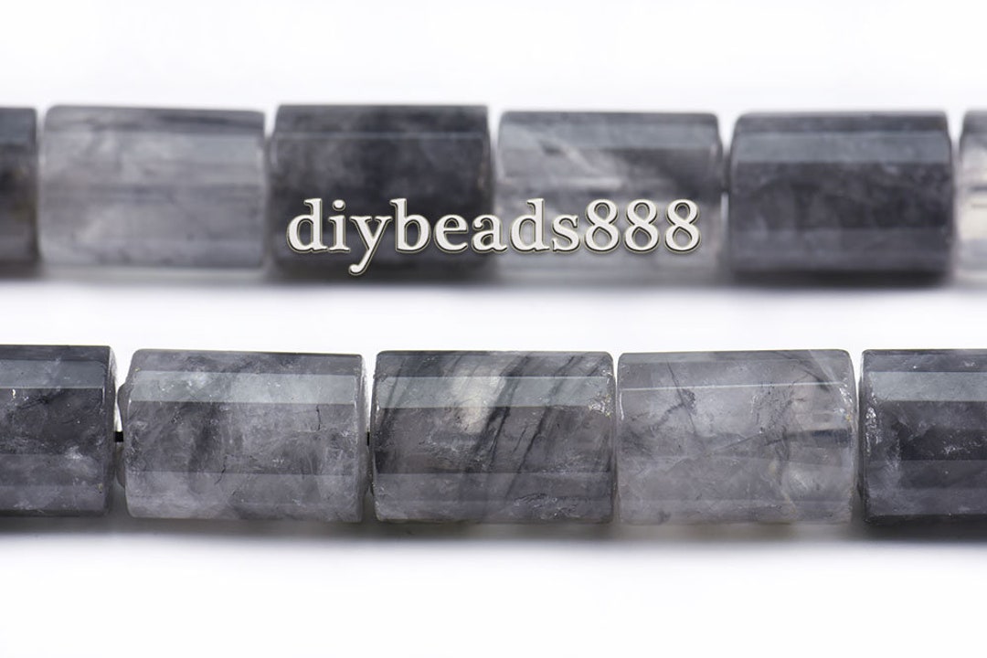 Gray Crystal Quartz Faceted Tube Bead,column Bead,cylinder Bead,crystal Quartz,cloud Crystal