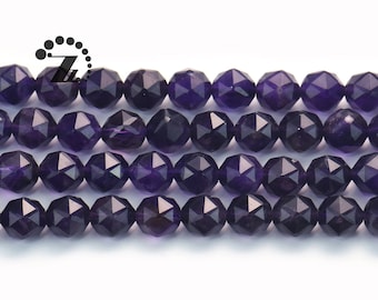 Amethyst Diamond Cut Faceted Round,Crystal Quartz,Crystal Beads,Natural,Gemstone,DIY beads,Deep Purple Color,8mm,15" full strand