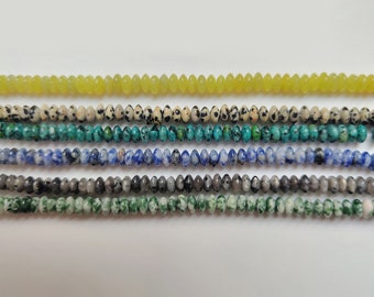 Lemon Jade,Dalmatian Jasper,Africa Turquoise,Blue Spot,Black Larvikite,Green Spot,Fluorite smooth rondelle beads 3x6mm,15" full strand