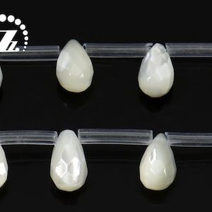 MOP,20 pcs white MOP,mother of pearl faceted teardrop beads,top drilled,shell beads,6x9mm