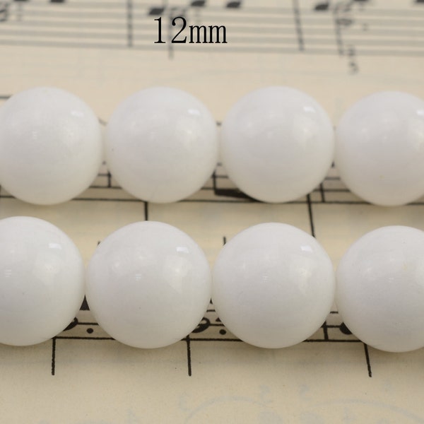 15 inch strand of White jade smooth round beads,opaque,6mm 8mm 10mm 12mm for Choice