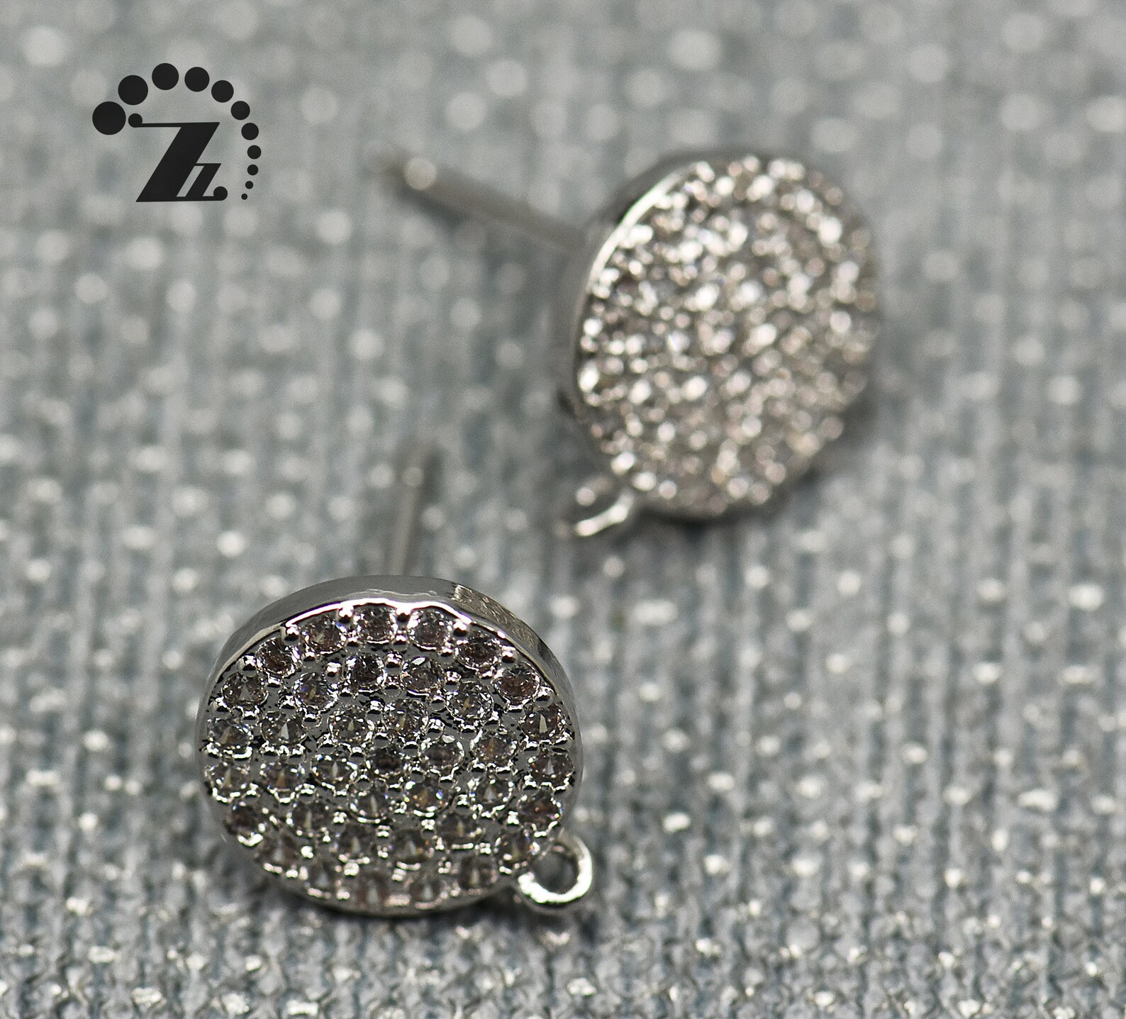 CZ Micro Pave Ear Posts With Loops-gold or Silver Plated Brass Bar Stud ...