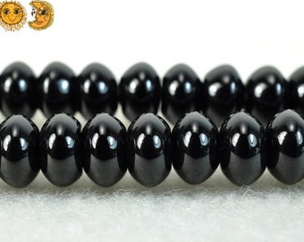 Cuentas espaciadoras redondas pequeñas de ónix negro, 2 x 4 mm, 4 x 6 mm, 5 x 8 mm, 6 x 10 mm, 8 x 12 mm, 10 x 14 mm (a elegir), tira completa de 38 cm (15")
