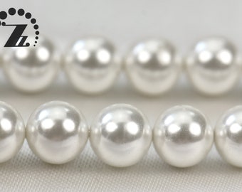perla de la cáscara lisa perlas redondas, perlas blancas de la cáscara perlas cuentas, natural, diy, F201, 3 mm 4 mm 5 mm 6 mm 7 mm 8 mm 10 mm 12 mm 14 mm para la elección, 15 " hebra completa