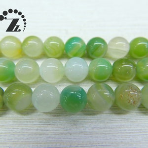 Cuentas redondas lisas de ágata teñida de verde amarillo, 8 mm, 10 mm, 10,5 mm para elegir, color a elegir, ágata rayada, piedra preciosa, cuentas de bricolaje, tira completa de 15 pulgadas