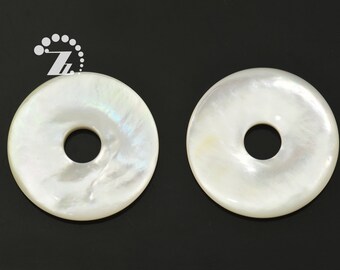 10 Perles Breloques En Nacre Donut/Cercle 15mm - Rouge Rose Fuchsia - Fabriqué En France