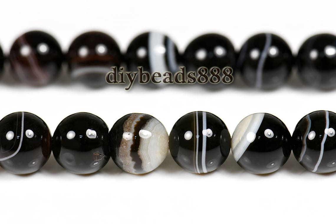 Brown Banded Agate Smooth Round Beadsstriped Agatesandonyx Etsy