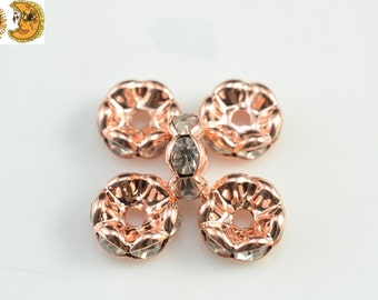 50 pcs of rose gold plated Rhinestone rondelle bead,spacer bead,crystal bead,diy bead,wholesale,craft,copper,clear,6mm 8mm 10mm for Choice