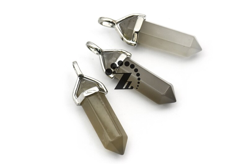 Gray Agate,Natural Gray Agate Hexagonal Pointed Pendant,Silver plated double terminated pendant,Pencil Point Pendant,8x38mm