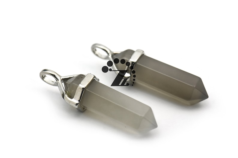 Gray Agate,Natural Gray Agate Hexagonal Pointed Pendant,Silver plated double terminated pendant,Pencil Point Pendant,8x38mm