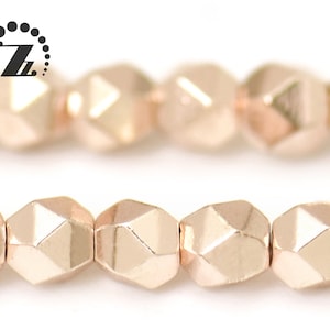 Hematite Grade AA, Faceted Nugget,Light Rose Gold color,Genuine Hematite Beads,Smooth electroplating beads,Diy beads,3mm,15&quot; full strand