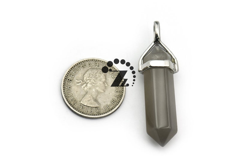Gray Agate,Natural Gray Agate Hexagonal Pointed Pendant,Silver plated double terminated pendant,Pencil Point Pendant,8x38mm