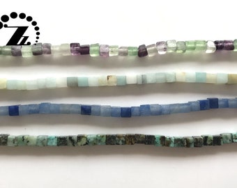 Multicolor Fluorite,Multicolor Amazonite,Blue Aventurine,Africa Turquoise Smooth Cube Beads,Natural,Gemstone,DIY Beads,4mm,15” Full Strand