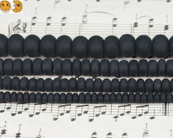 Black Onyx Matte Rondelle Spacer Beads, 2x4mm 4x6mm 5x8mm 6x10mm 8x12mm  10x14mm For Choice,15" Full Strand