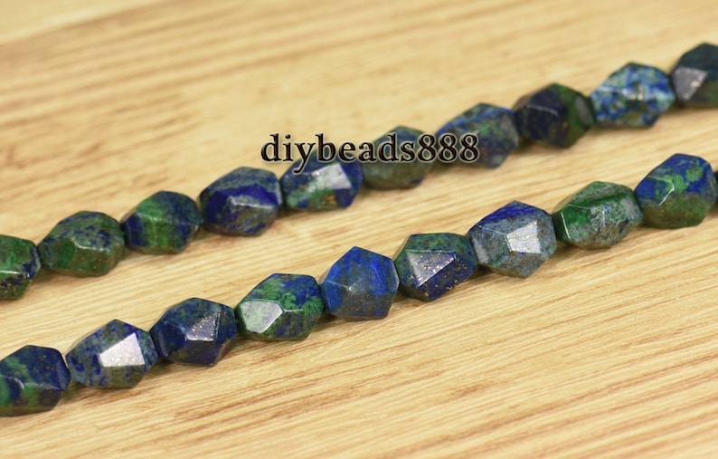 Lapis lazuli,15 inch strand of Lapis lazuli faceted nugget beads,Chrysocolla stone,centre drilled beads 10-12x16mm
