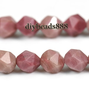 Rhodonite,15&quot; full strand Grade A natural Rhodonite faceted Star Cut round bead,nugget bead,diamond bead,Rhodochrosite bead,6mm 8mm 10mm
