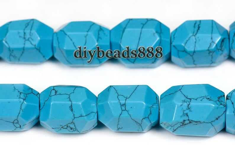 Synthetic Turquoise,15 full strand Synthetic Blue Turquoise faceted nugget beads,centre drilled beads 15x20mm