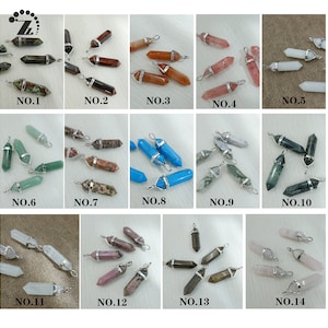 Hexagonal Pointed Pendant,14 stone,Double terminated,Necklace Charm,Pencil Point Pendant,Healing Crystal Beads Gift,7.5mmx38-40mm,5pcs