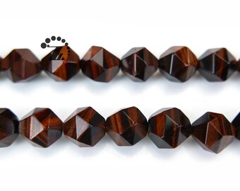 Grade A Red Tiger Eye Faceted Nugget Star Cut Bead,Diamond cut bead,Nugget beads,Tiger Eye beads,10mm,15" full strand