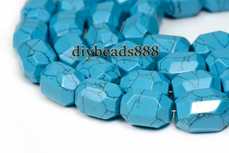 Synthetic Turquoise,15 full strand Synthetic Blue Turquoise faceted nugget beads,centre drilled beads 15x20mm