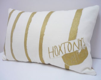 Small Linen Cushion Back Hoxton Handmade Cushion Gold Cream Cushion Bedroom Lounge Cushion Screen Printed Cushion Small Back Cushion