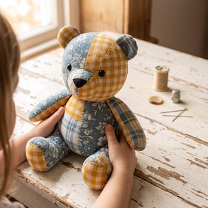 Patrón de costura en PDF para osito de peluche de recuerdo / Descarga digital de osito de peluche de recuerdo / Patrón de peluche ideal para principiantes / Oso de patchwork