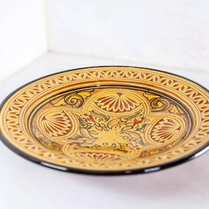 Vintage Moroccan Safi Pottery Plate | Hand-Painted Ceramic Wall Plate | Signed Folk Art Bowl