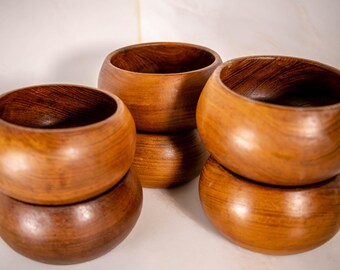 Juego de 6 cuencos de madera MCM, cuencos para servir de estilo moderno de mediados de siglo, vajilla moderna orgánica, cuencos de madera vintage