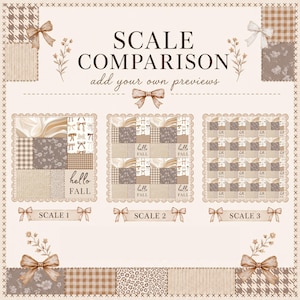 Neutralt höstpatchwork sömlöst mönster PNG, Coquette Row Blommigt Gingham Digitalt Papper, 3 Skalor bild 10