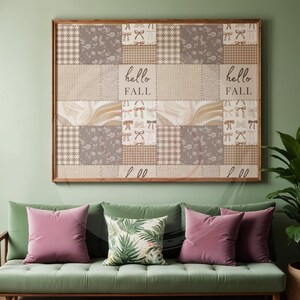 Neutralt höstpatchwork sömlöst mönster PNG, Coquette Row Blommigt Gingham Digitalt Papper, 3 Skalor bild 8