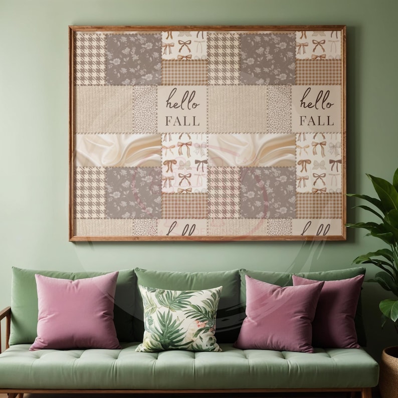 Neutralt höstpatchwork sömlöst mönster PNG, Coquette Row Blommigt Gingham Digitalt Papper, 3 Skalor bild 8