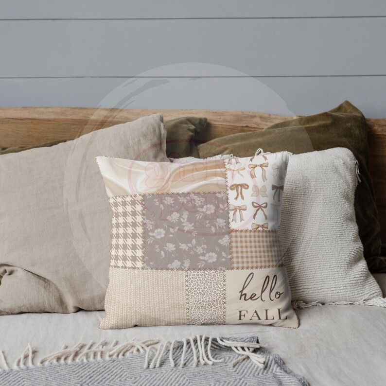Neutralt höstpatchwork sömlöst mönster PNG, Coquette Row Blommigt Gingham Digitalt Papper, 3 Skalor bild 5