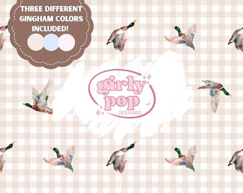 Preppy Mallard Duck Seamless Pattern, Gingham, Southern Style, Three Colors (Digital Download)