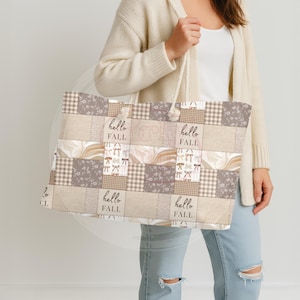 Neutralt höstpatchwork sömlöst mönster PNG, Coquette Row Blommigt Gingham Digitalt Papper, 3 Skalor bild 4