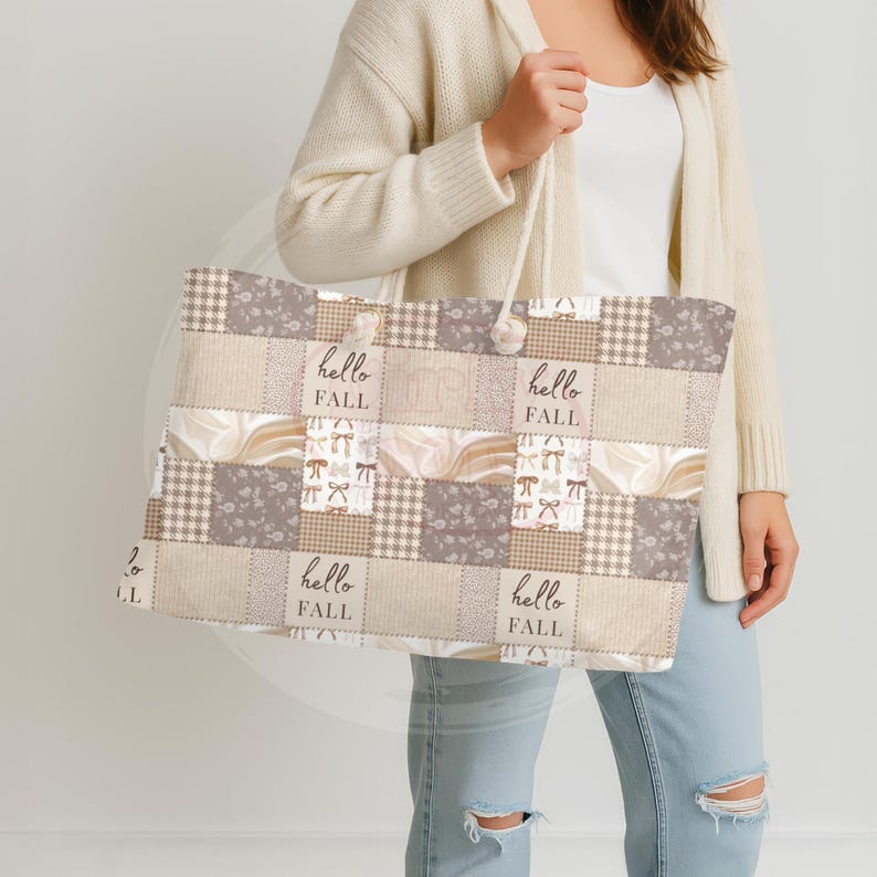 Neutralt höstpatchwork sömlöst mönster PNG, Coquette Row Blommigt Gingham Digitalt Papper, 3 Skalor bild 4