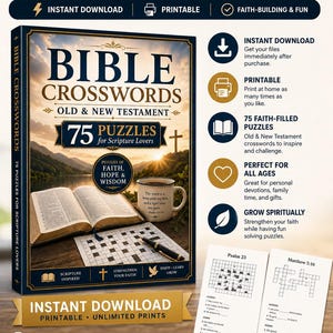 75 Bijbelkruiswoordpuzzels, activiteiten met Schriftgedeelten uit het Oude en Nieuwe Testament (digitale download)