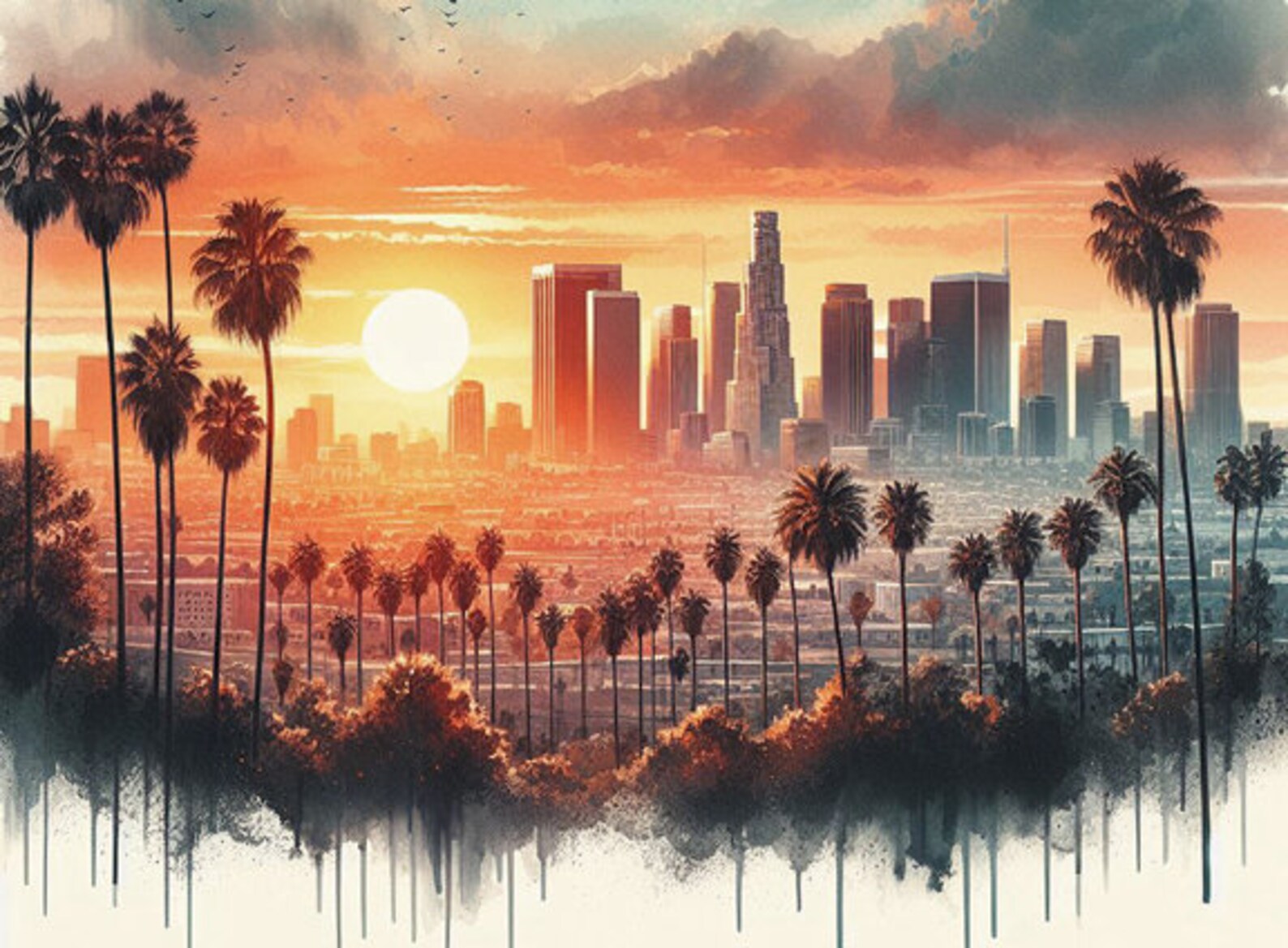 LOS ANGELES California 16x20" With Mat Frame. Painting Giclee Canvas ...