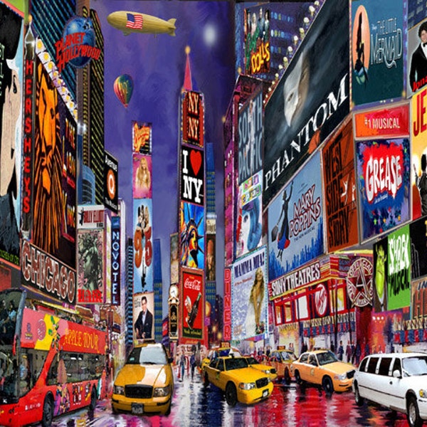 New York City. Times Square. Broadway Show Musical. Painting on Giclee Canvas 16"x20" with mat frame. By the Artist