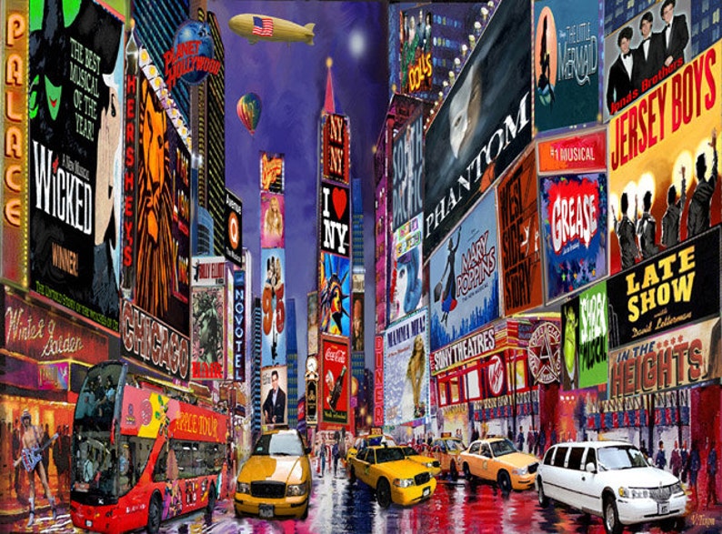 New York City. Times Square. Broadway Show Musical. Painting on Giclee