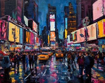 NUEVA YORK. Times Square. Broadway. 16x20" con marco. Pintura Giclée sobre lienzo.