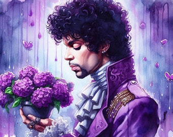PRINCE Purple Rain Portrait Painting Giclee Canvas 16"x20" with mat frame