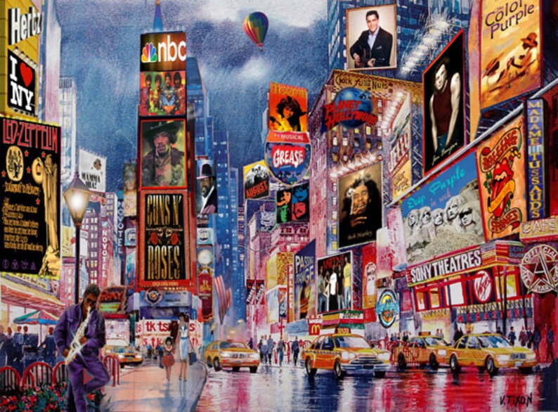 ROCK MUSIC in New York. Times Square. Broadway. Painting on Giclee