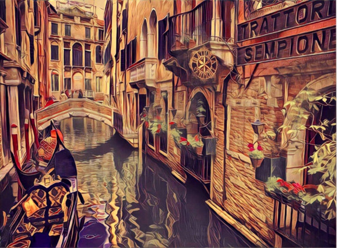 VENICE ITALY. Gondola. Painting on Giclee Canvas Etsy