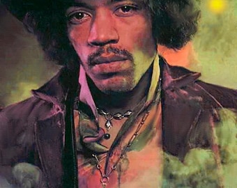 Jimi Hendrix Painting on Giclee Canvas 16"x20" with mat frame. Rock Music. Guitar