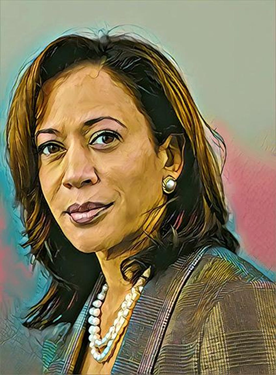 KAMALA HARRIS. Portrait. Painting on Giclee Canvas 16